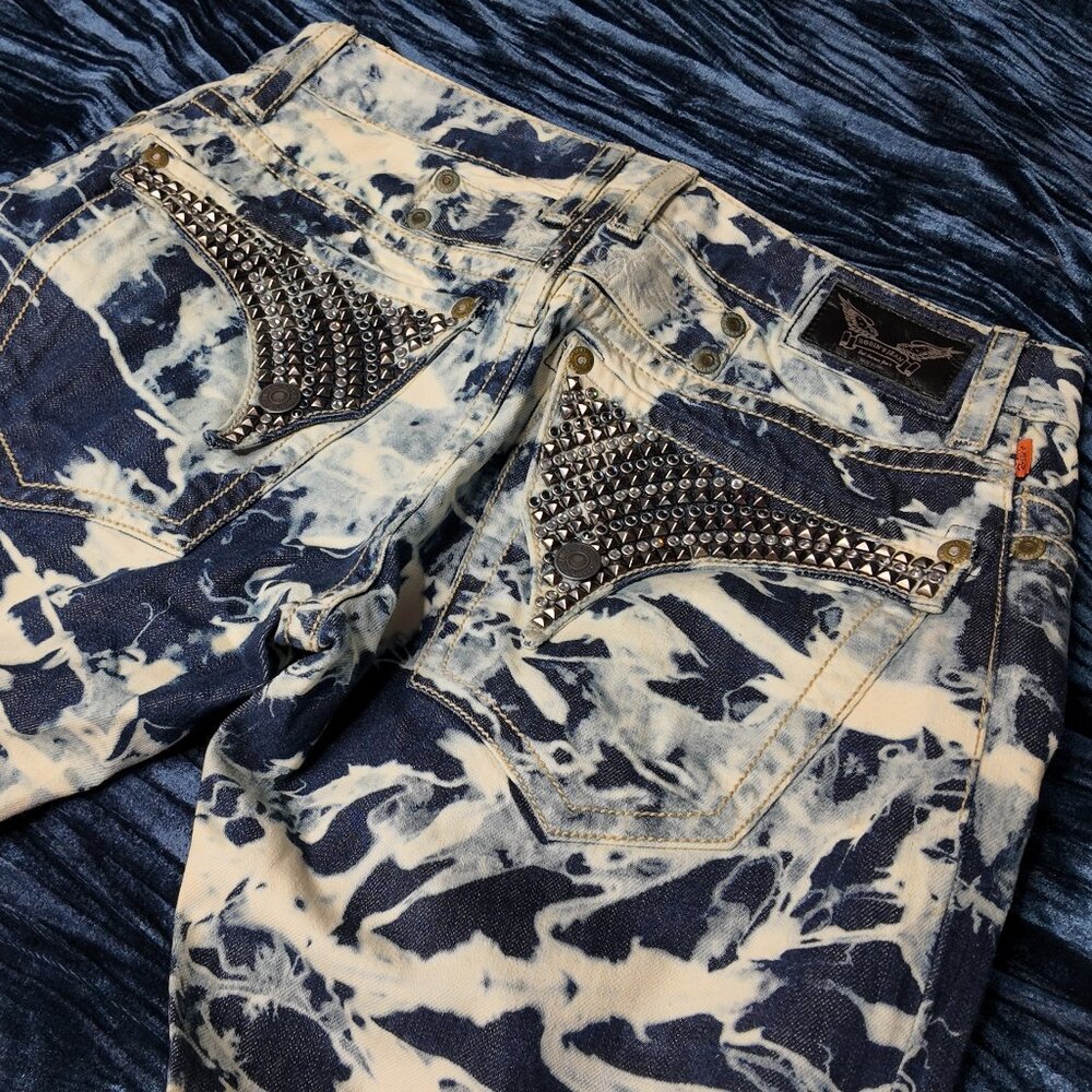 Robins Jeans, Blue/White, waist 31-32 and inseam 30